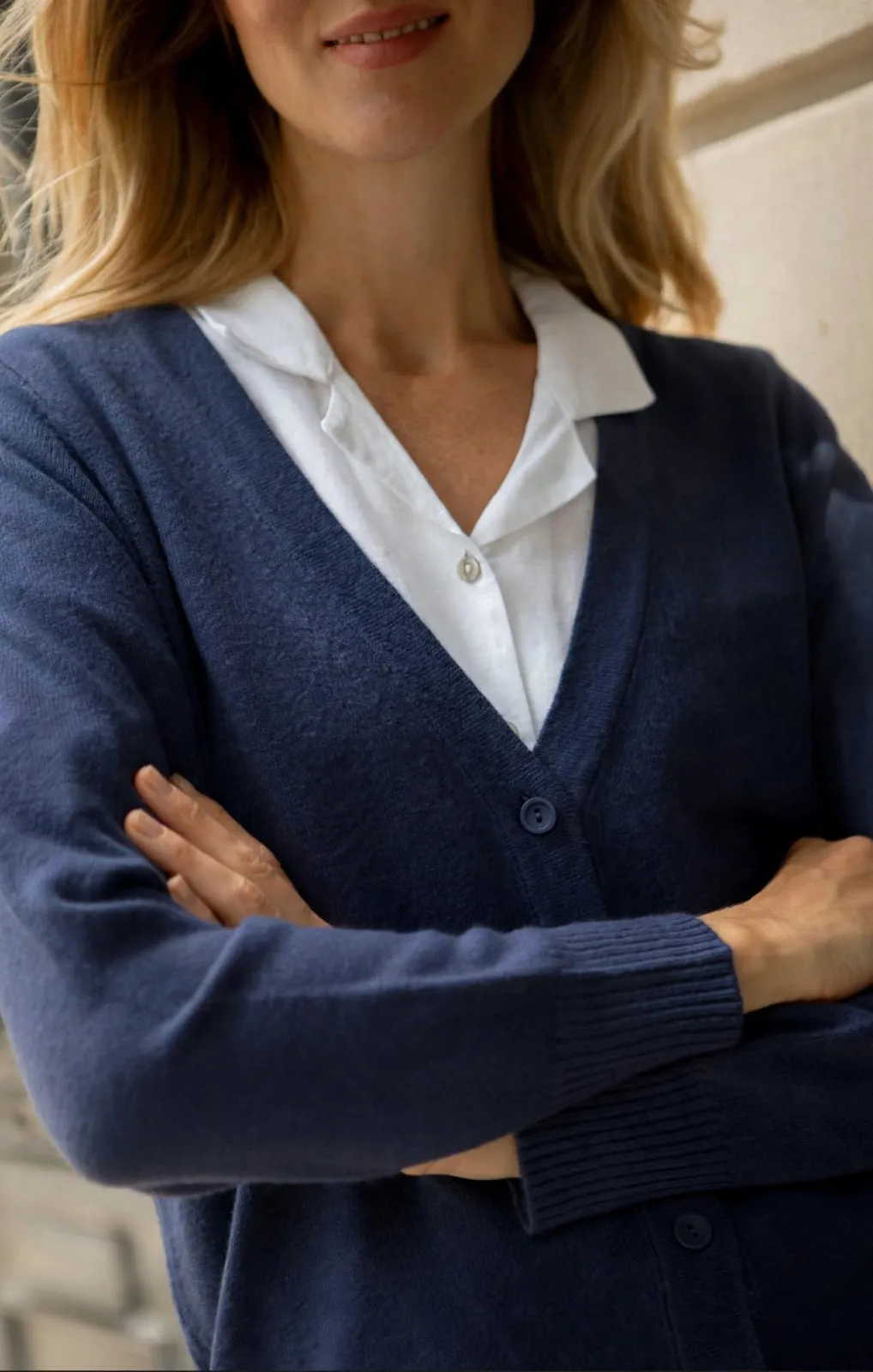 Saquito tejido con botones (mujer) azul